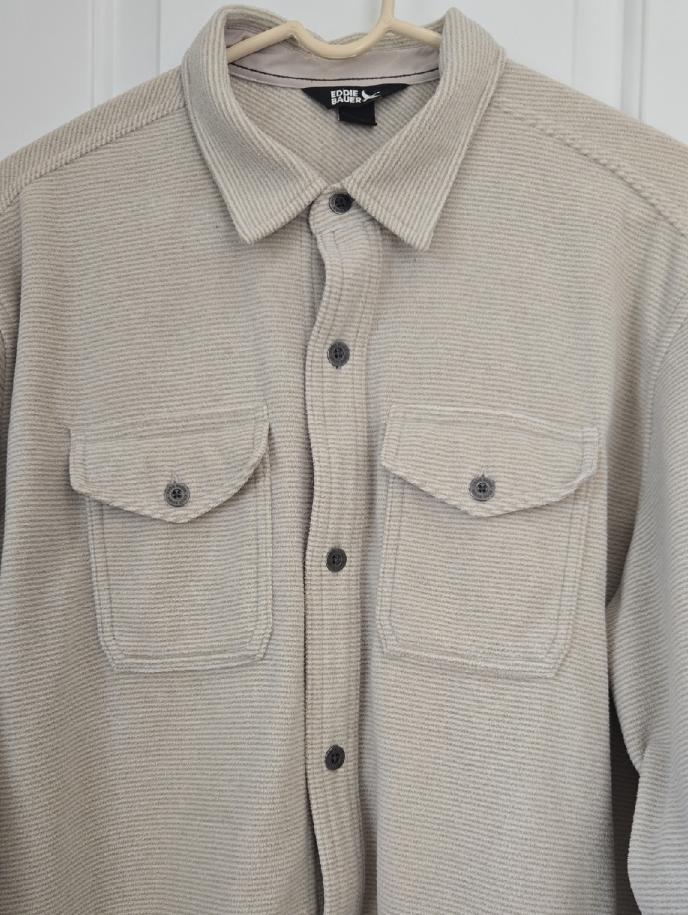 Eddie Bauer Men's Cream Corded Corduroy Button Up Shirt Jacket
